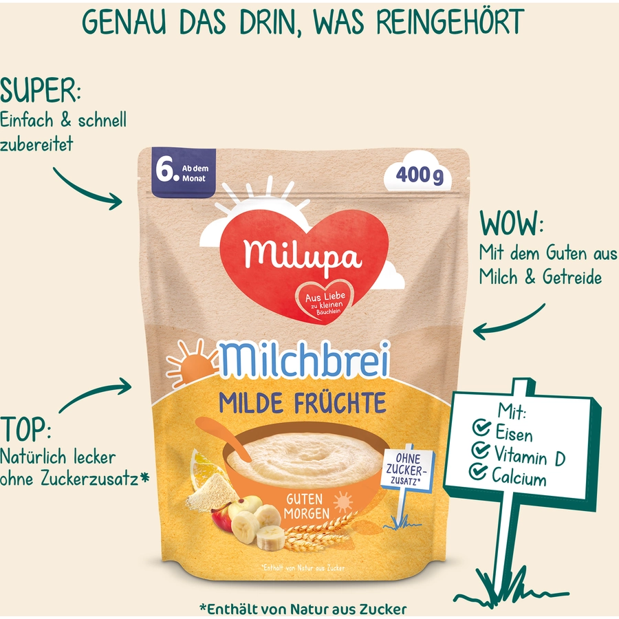 Milupa Milchbrei Milde Früchte Guten Morgen 4 x 400 g ab dem 6. Monat