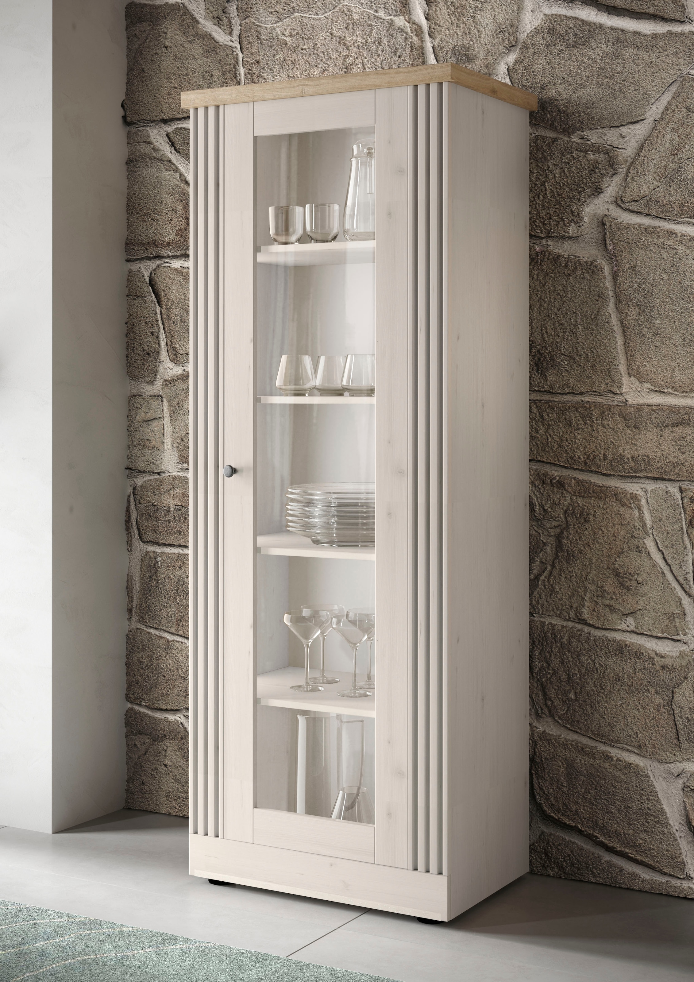 Home affaire Vitrine »Country Höhe 192 cm, Hochschrank mit 1 Tür, Anrichte, Standvitrine« im Landhausstil, viel Strauraum, mit Metallgriff, MDF Rahmen