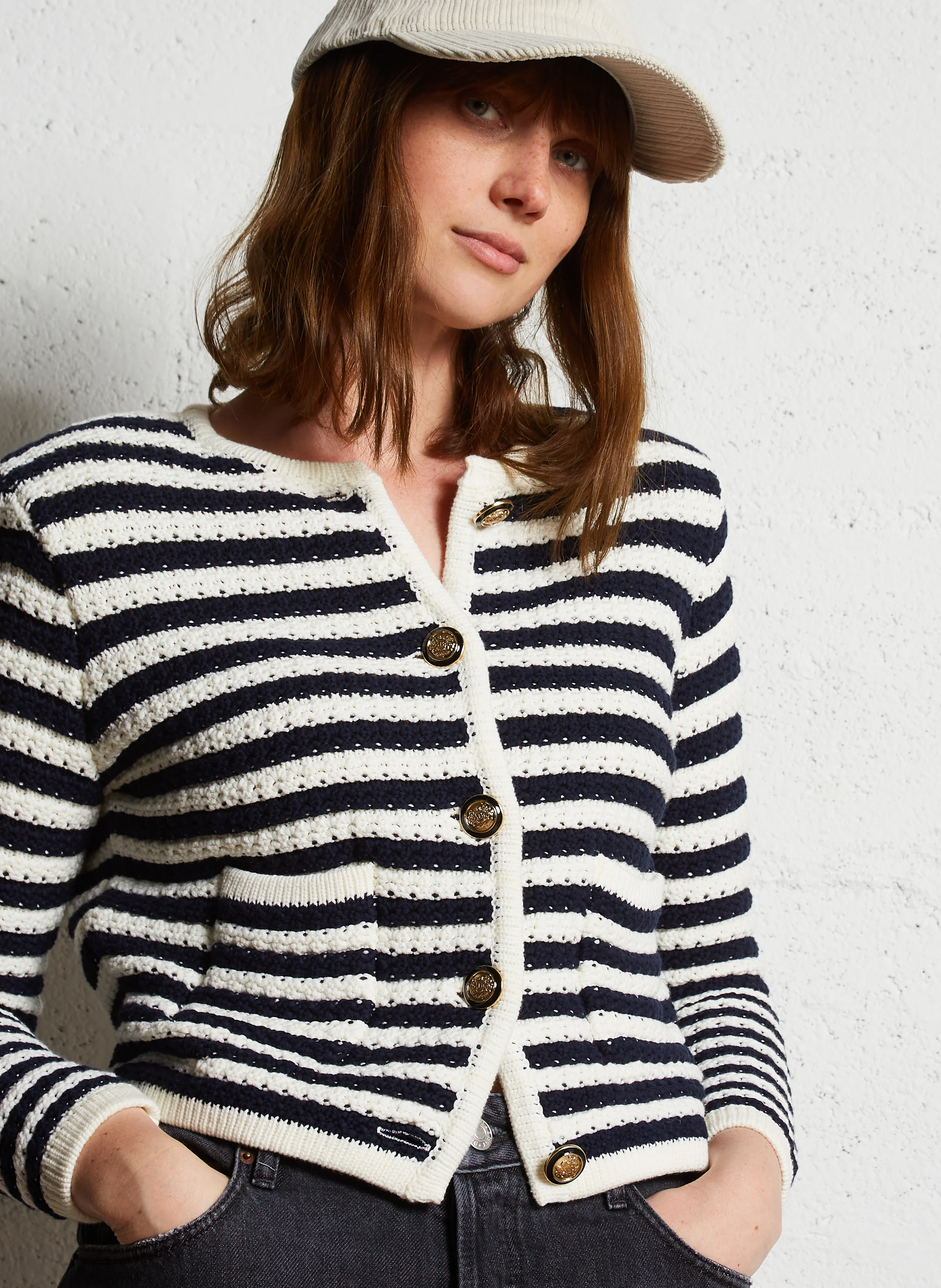GASPARD - Gilet col rond en coton mélangé | Beige