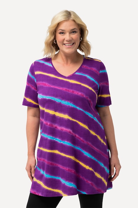 Longshirt, Batikdruck, A-Linie, V-Ausschnitt, Halbarm