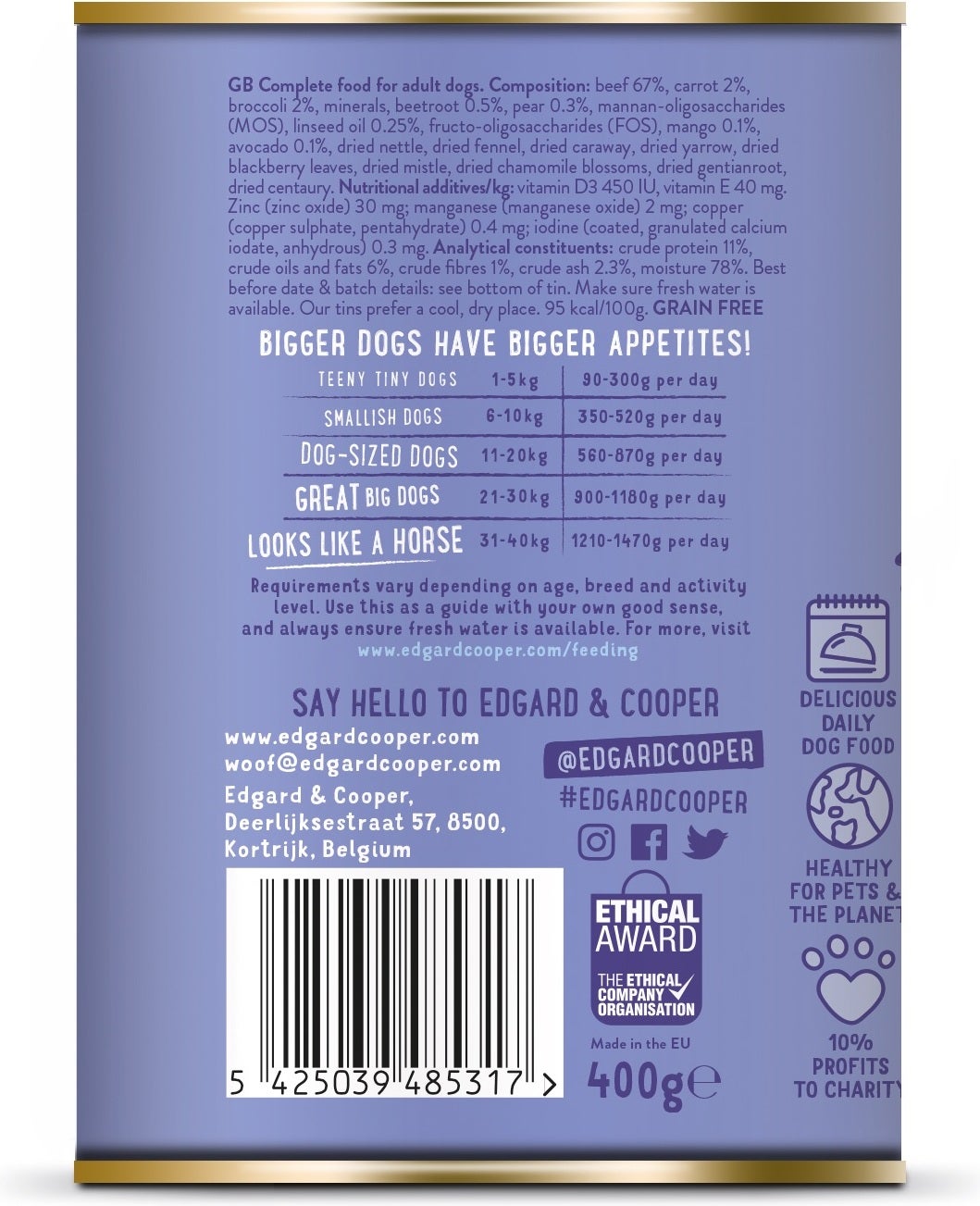 Edgard & Cooper hondenvoer rund adult 400 g