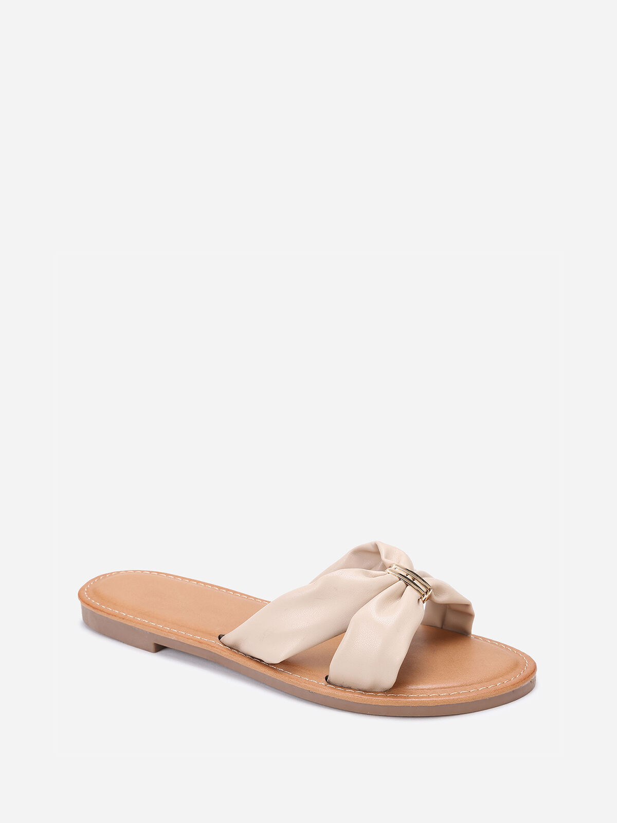 Mules à brides en simili avec boucle- Beige