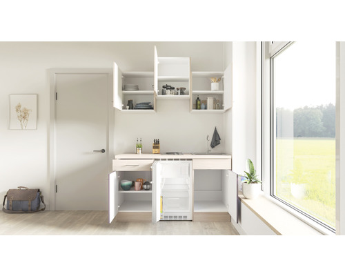 Flex Well enkele keuken met apparatuur Focus 150,5 cm acacia aubergine mat gedemonteerd omkeerbaar uitvoering 00008311