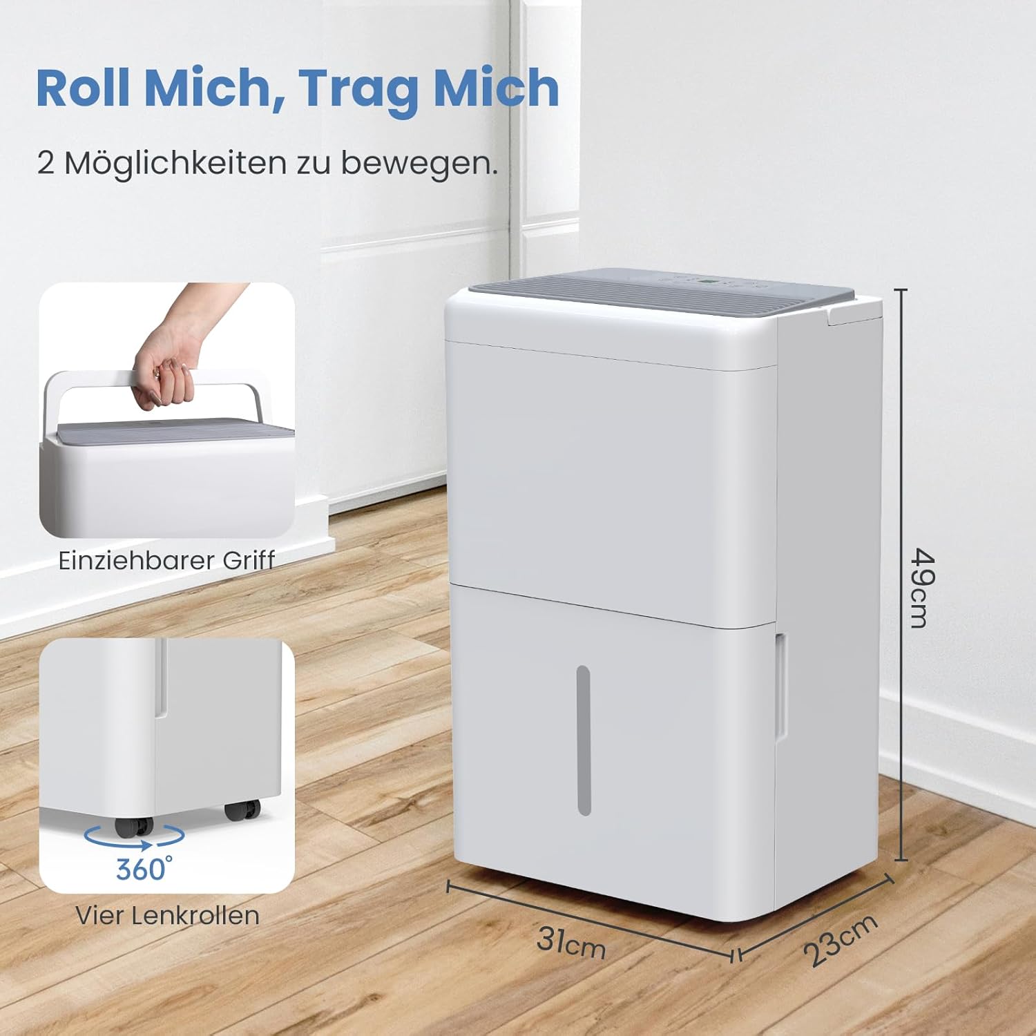 Newentor Luftentfeuchter Elektrisch 30L, Raumentfeuchter Elektrisch Leise 40dB, Entfeuchter Elektrisch Keller bis zu 245m³/90m², Mit 10 J. Gar., Ablaufschlauch, Abnehmbarem Filter, Timer
