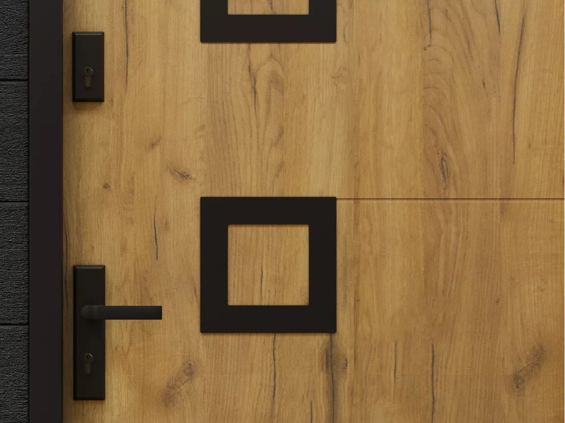 Porte d'entrée en acier avec inox H207 x L100 cm effet chêne - poussant droit - TIFANA