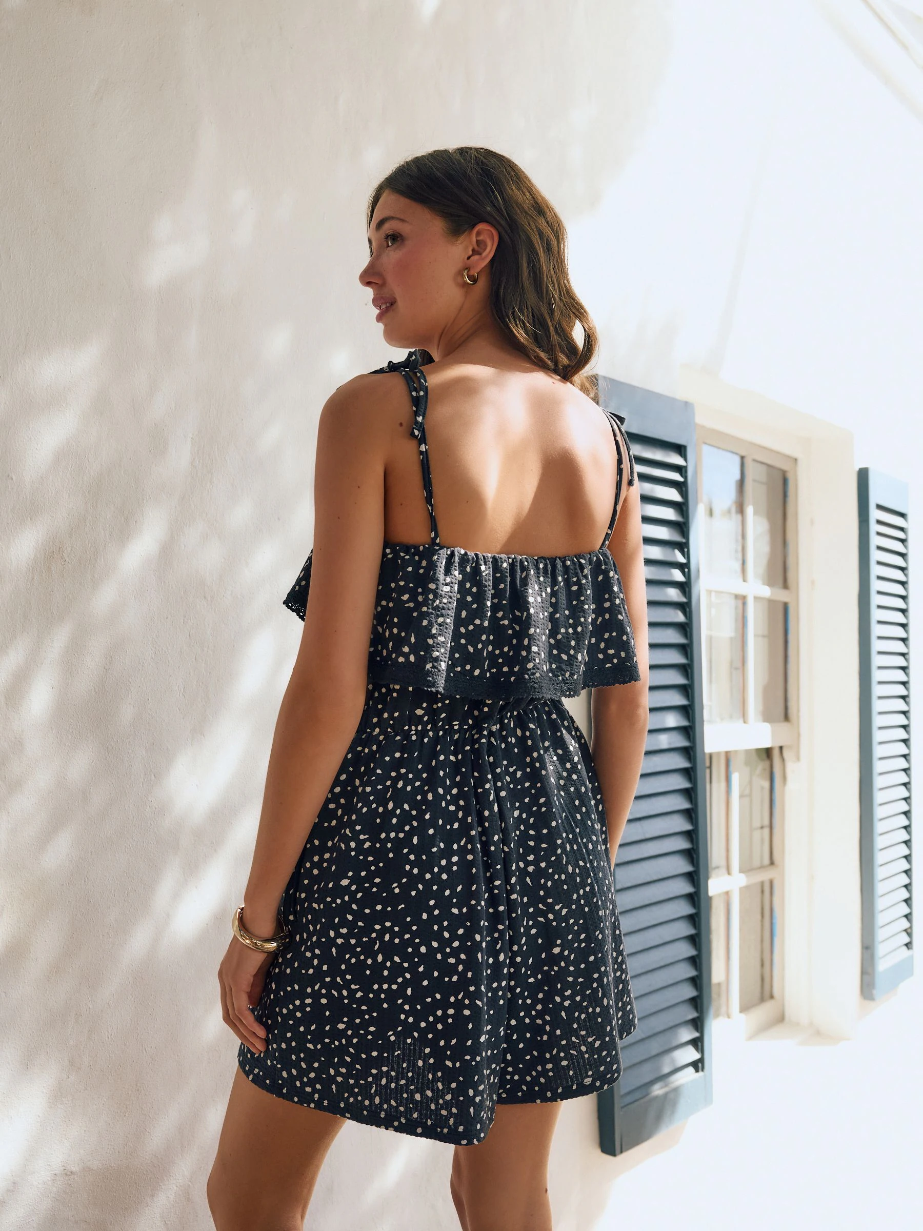 Zwart/wit - Textured Jersey Frill Bandeau Speelpakje
