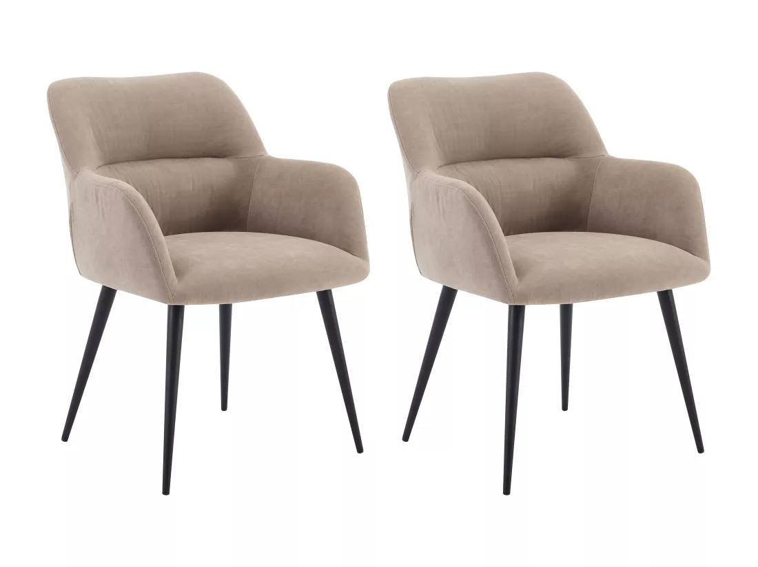 Lot de 2 chaises avec accoudoirs en tissu et métal noir - Beige - HEKA