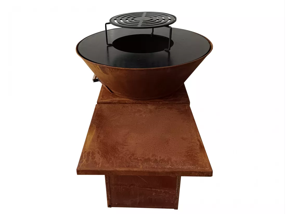 Barbecue avec plaque ronde, grill et support