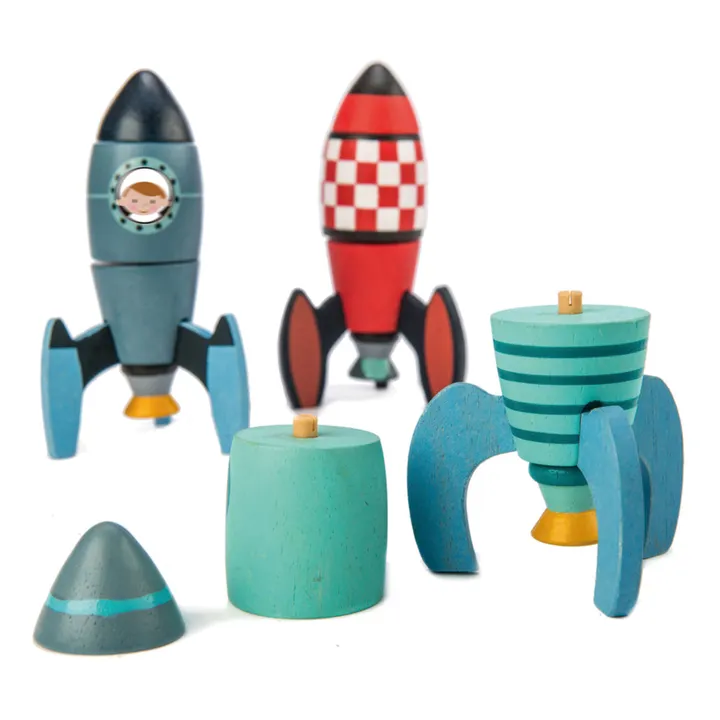 Tender Leaf Toys Jeu de Construction Fusées en bois - Set de 3