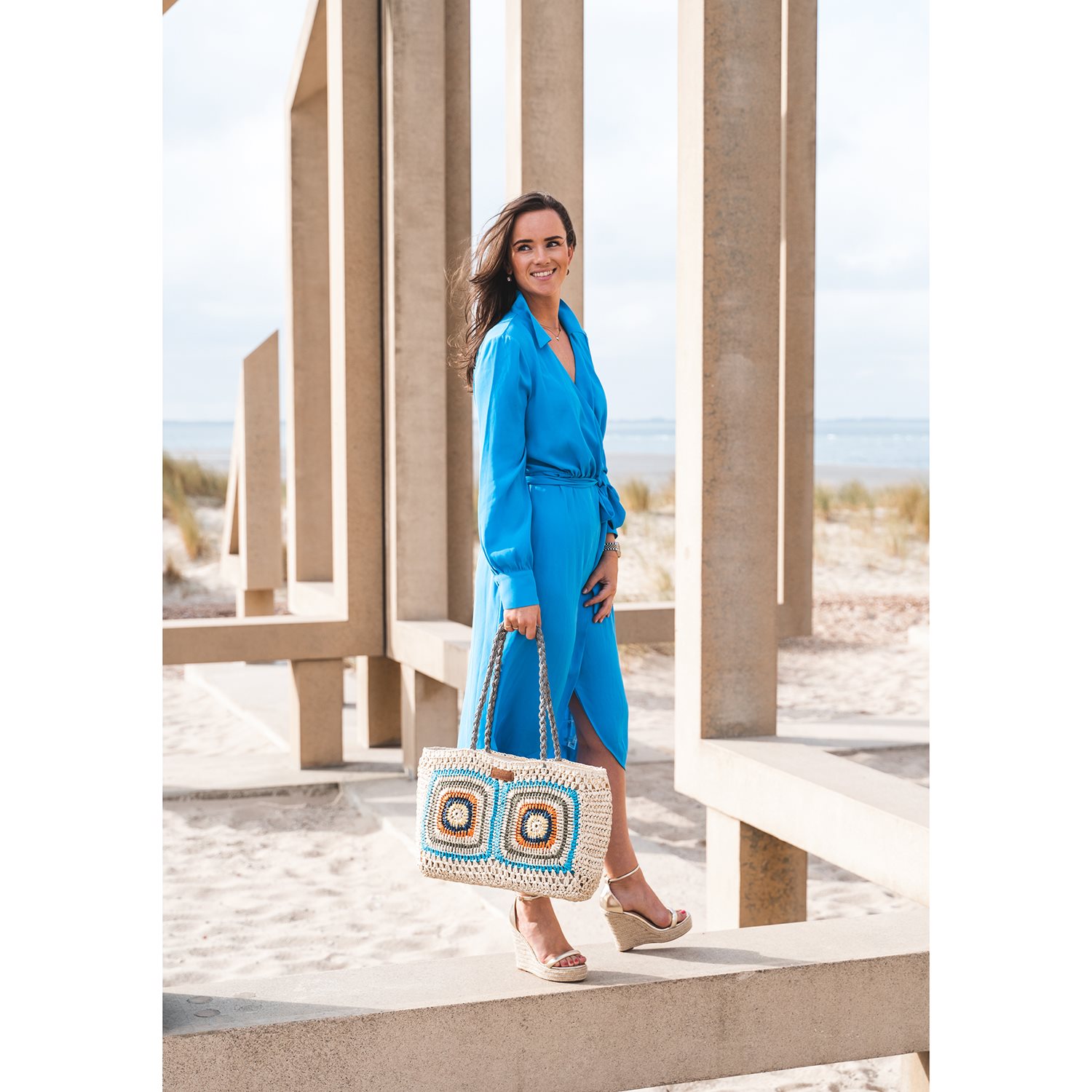 PE Florence Natural Life Schoudertas licht natuur turquoise