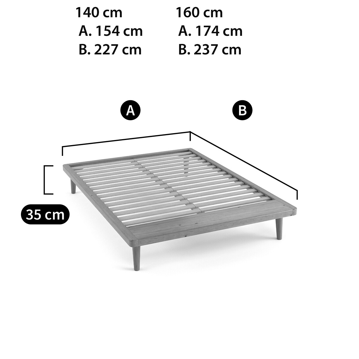 LA REDOUTE INTERIEURS<br>Cama plataforma em pinho maciço + base de cama, Jimi