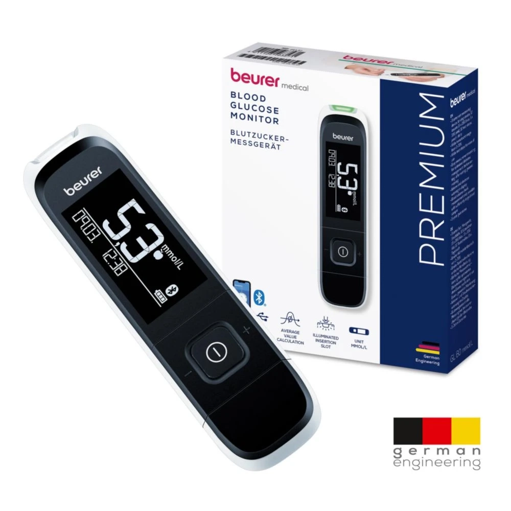 GL 60 Blutzuckermessgerät mmol/L mit Code-Freien Teststreifen / Plug In USB (46357) - Schwarz / Weiss