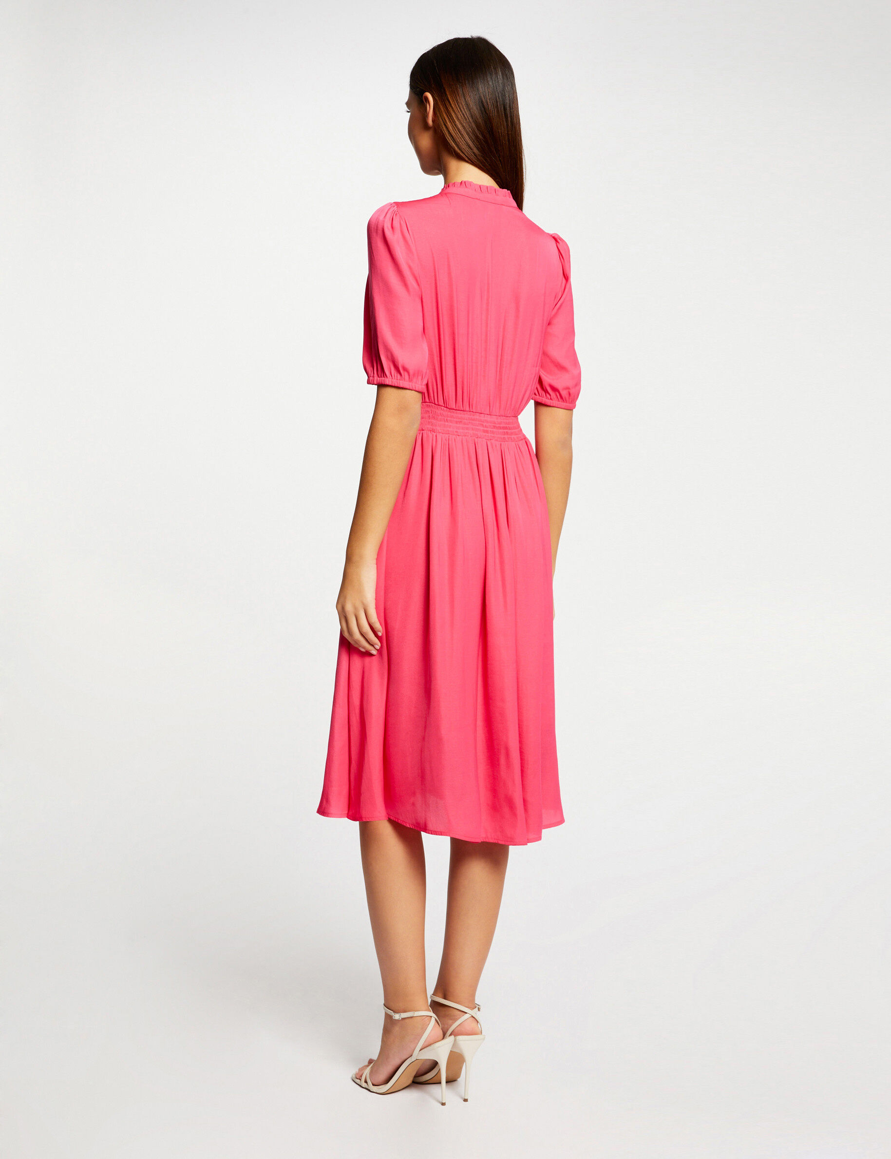 Robe manches 3/4 boutonnée à l\'avant rose moyen femme - rose_moyen