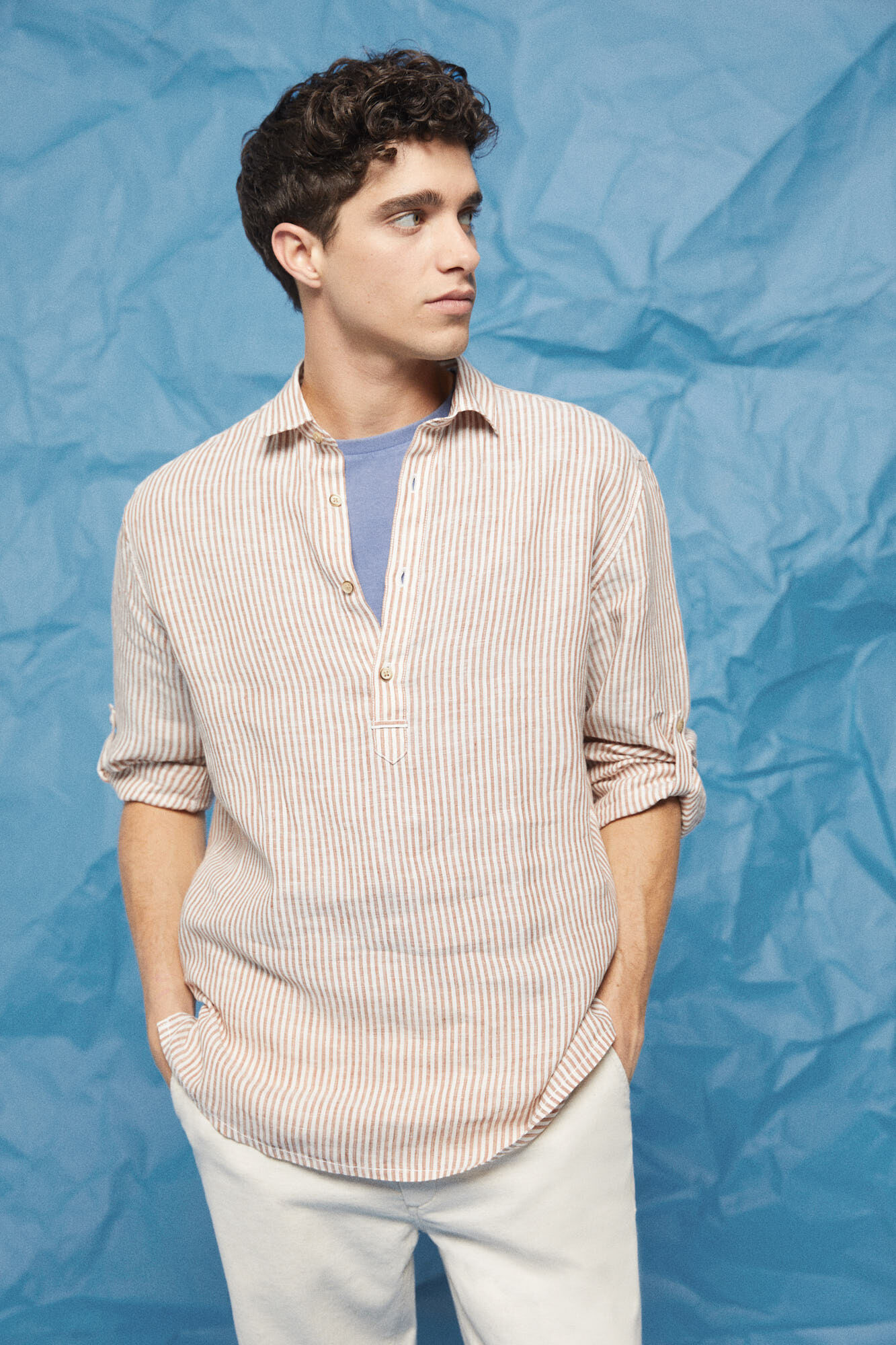 Camisa listrada de linho - marrom médio