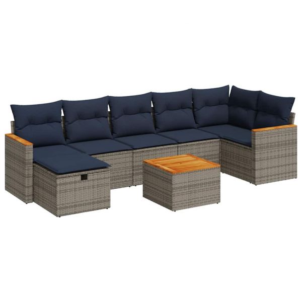 vidaXL 8 Peças Conjunto Sofás de Jardim com Almofadões Vime Pe Cinzento - 3318585230