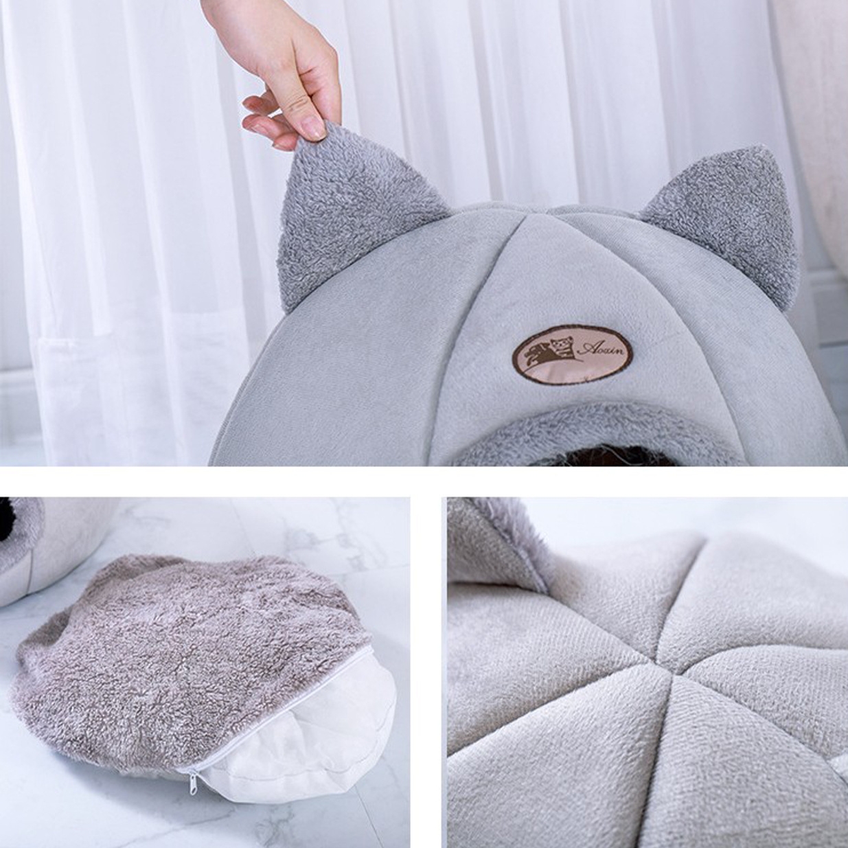 (32x32cm) Fleece Haustier Bett Weiche Kuschel Höhle für Hunde / Katzen - Grau