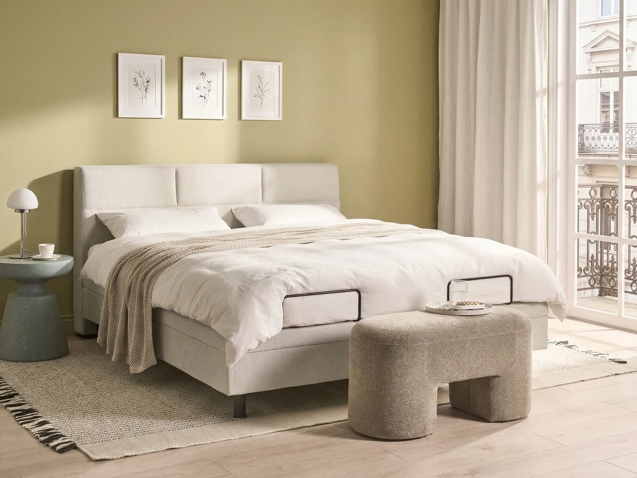 Verstelbaar bed Stof VICEROY 180 x 200 cm Lichtbeige