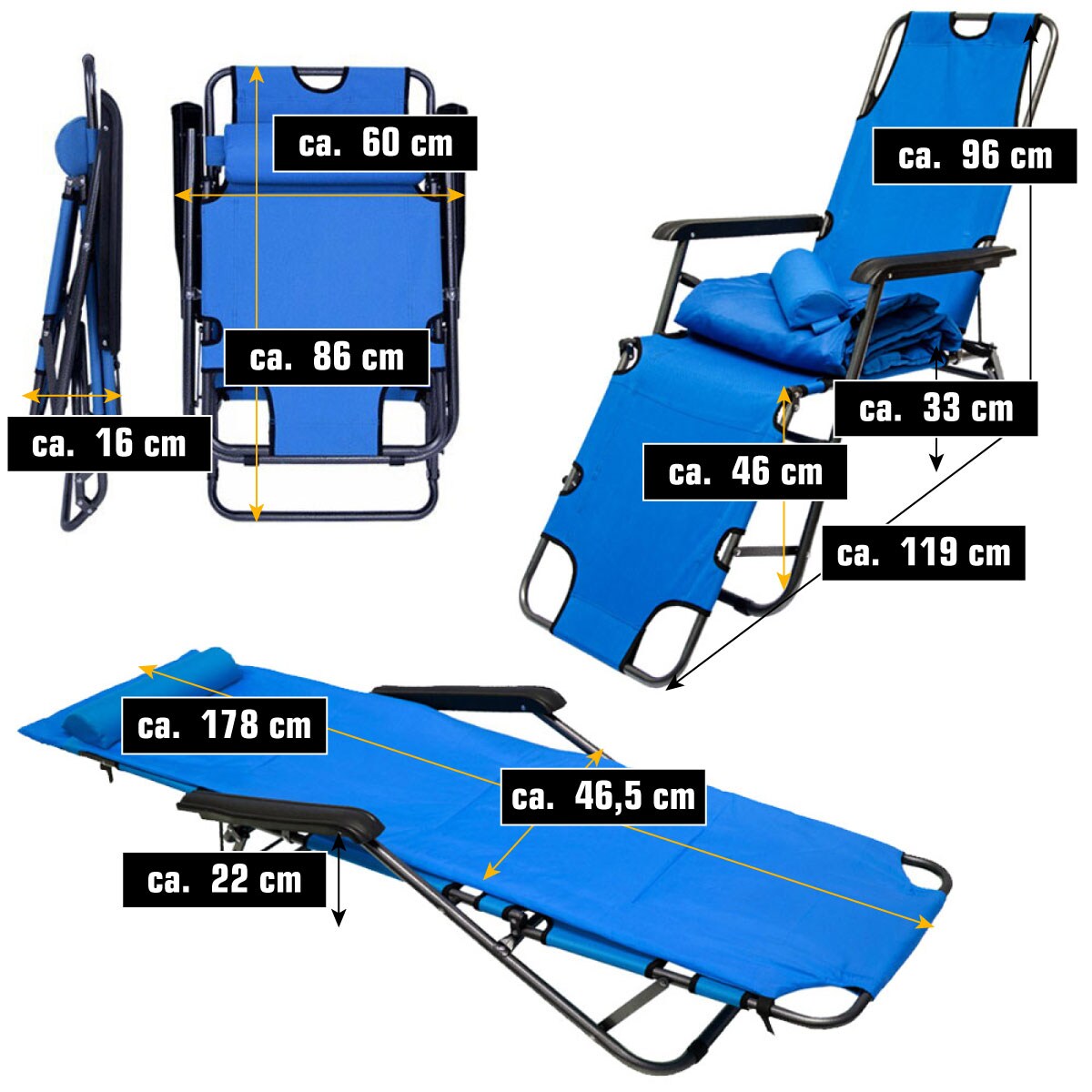 Liegestuhl Campingliege Gartenliege Sonnenliege Liege 178 cm +Auflage Strandliege