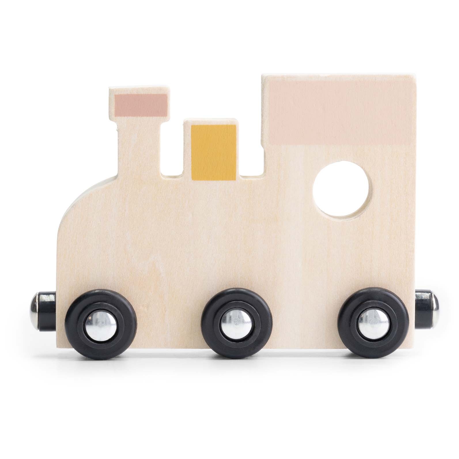 Prénatal houten namentrein Locomotief groen roze