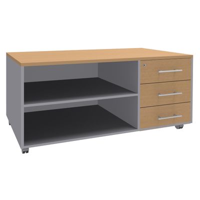 Console mobile EXPRIM/URBAN/LOFTER/LEVEL - L120 x H63 x P60 cm - 3 tiroirs - coté aluminium - finition façade et dessus imitation Hêtre