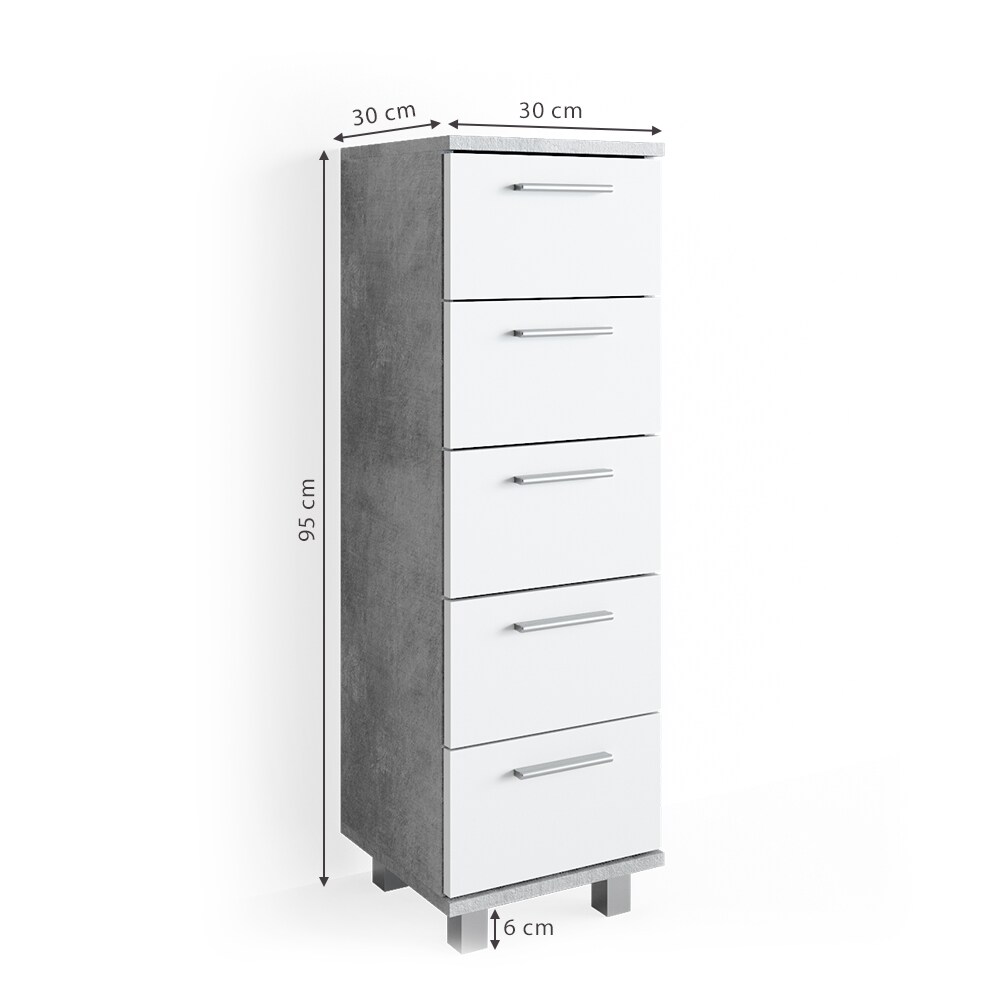 VICCO Badschrank ILIAS Weiß Beton Midischrank Bad Schrank Badregal Badezimmer
