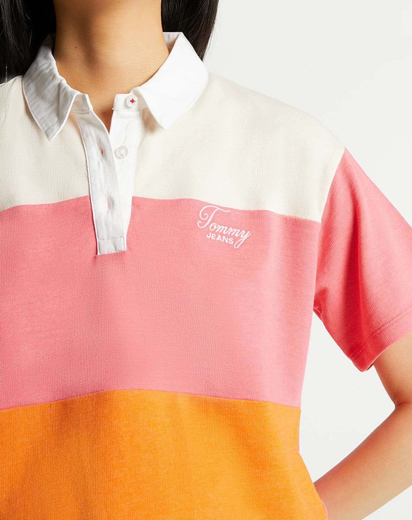 Tommy Jeans Polo Crop Colorblock orange/rose