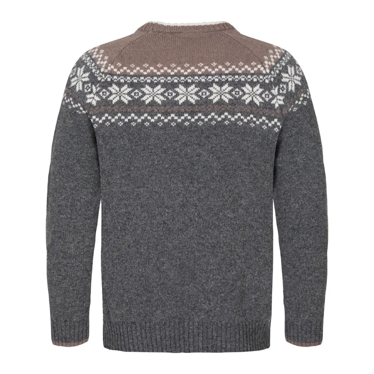 Gridarmor Men's Snøkrystall Round Neck Ullgenser Mid Grey Melange/White