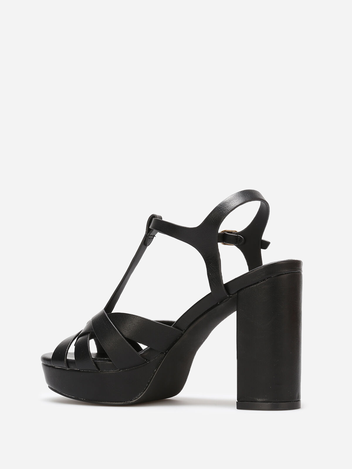 Sandales à talon et brides entremêlés- Noir
