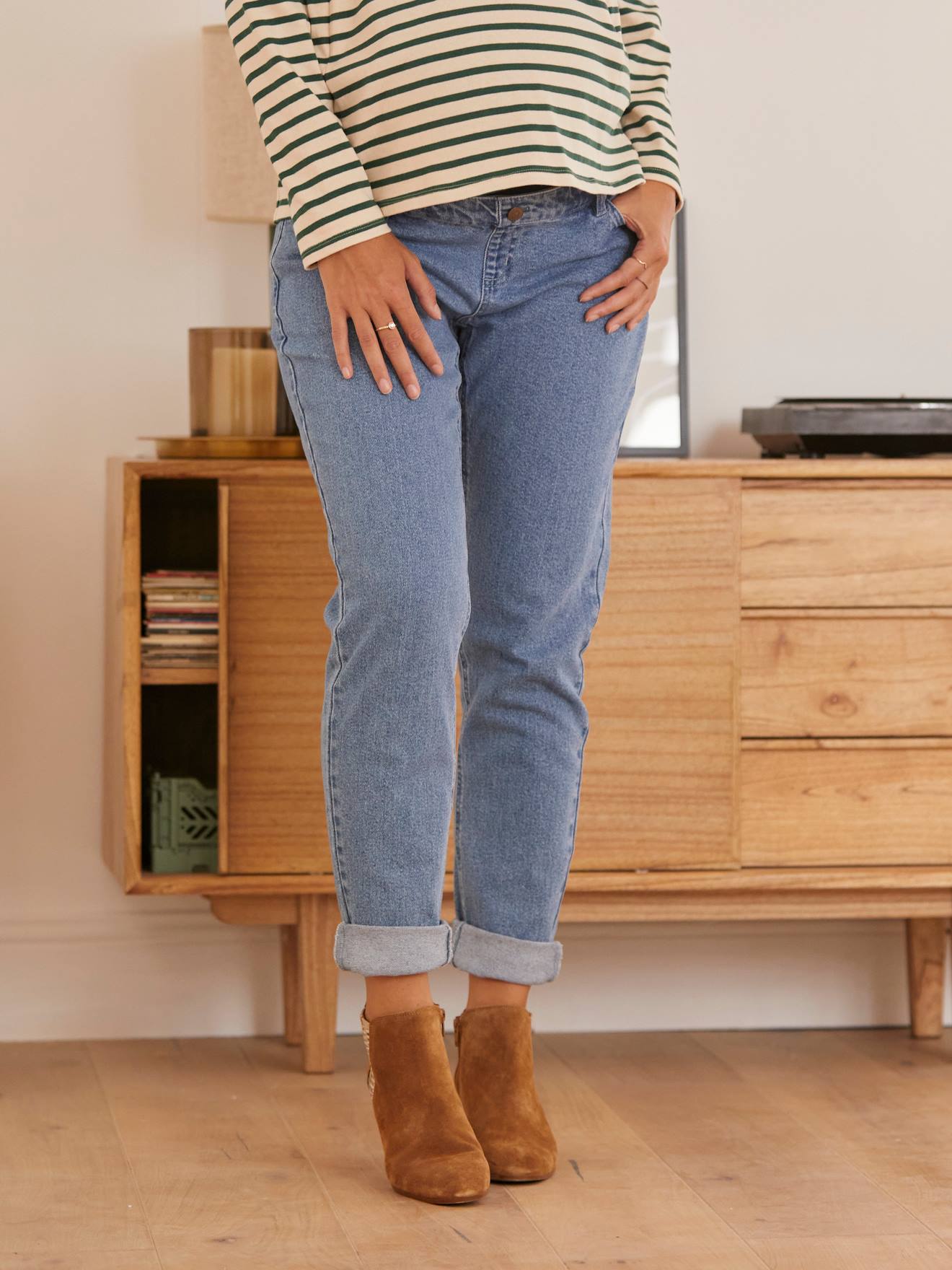 Calça jeans de gestante estilo 