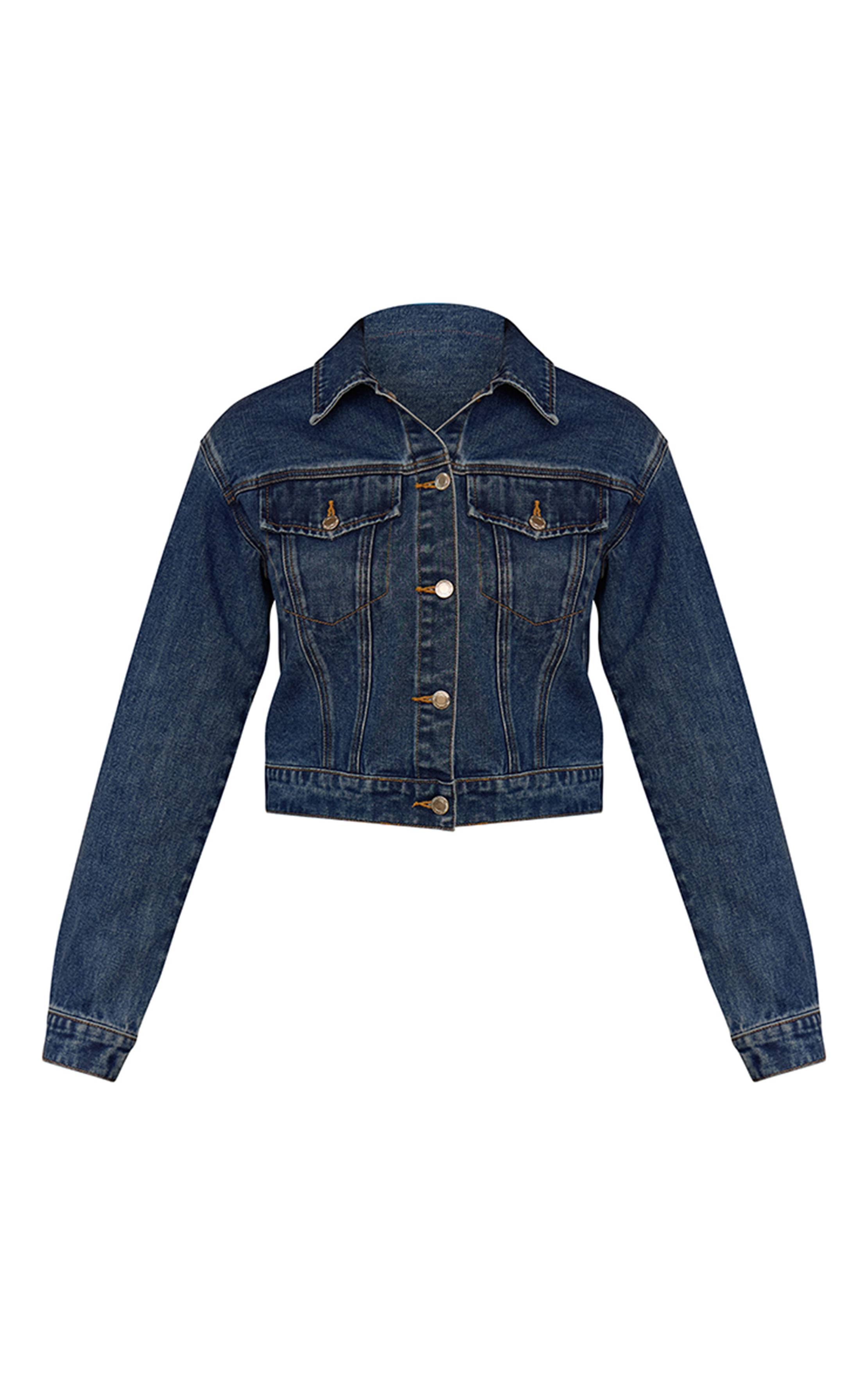 Bleu Foncé Veste En Jean Coupe Ajustée