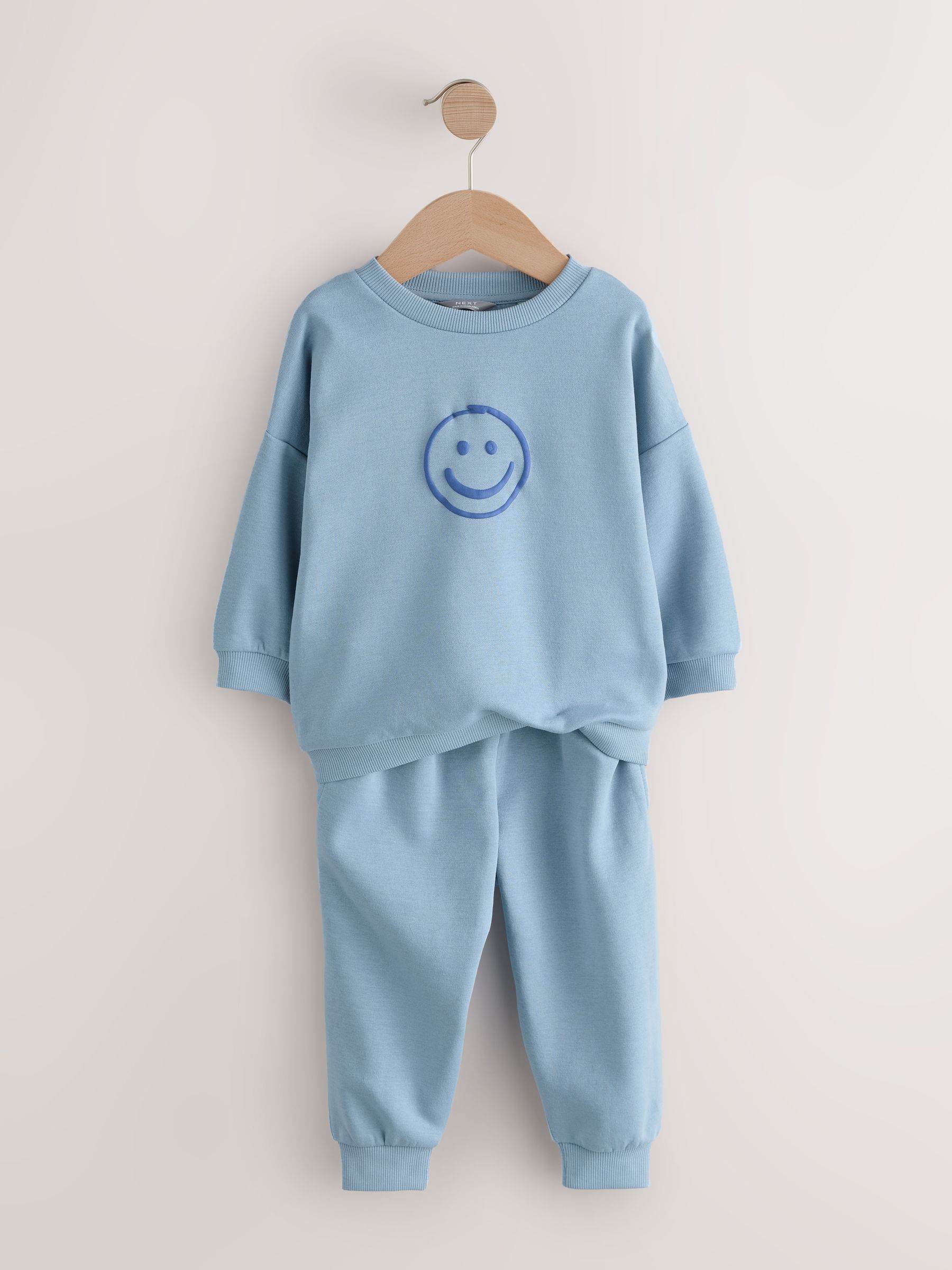 Lichtblauw - Bedrukte set van sweater met ronde hals en joggingbroek (3mnd-7jr)