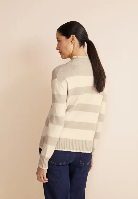 Streifen Strickpullover - lucid white