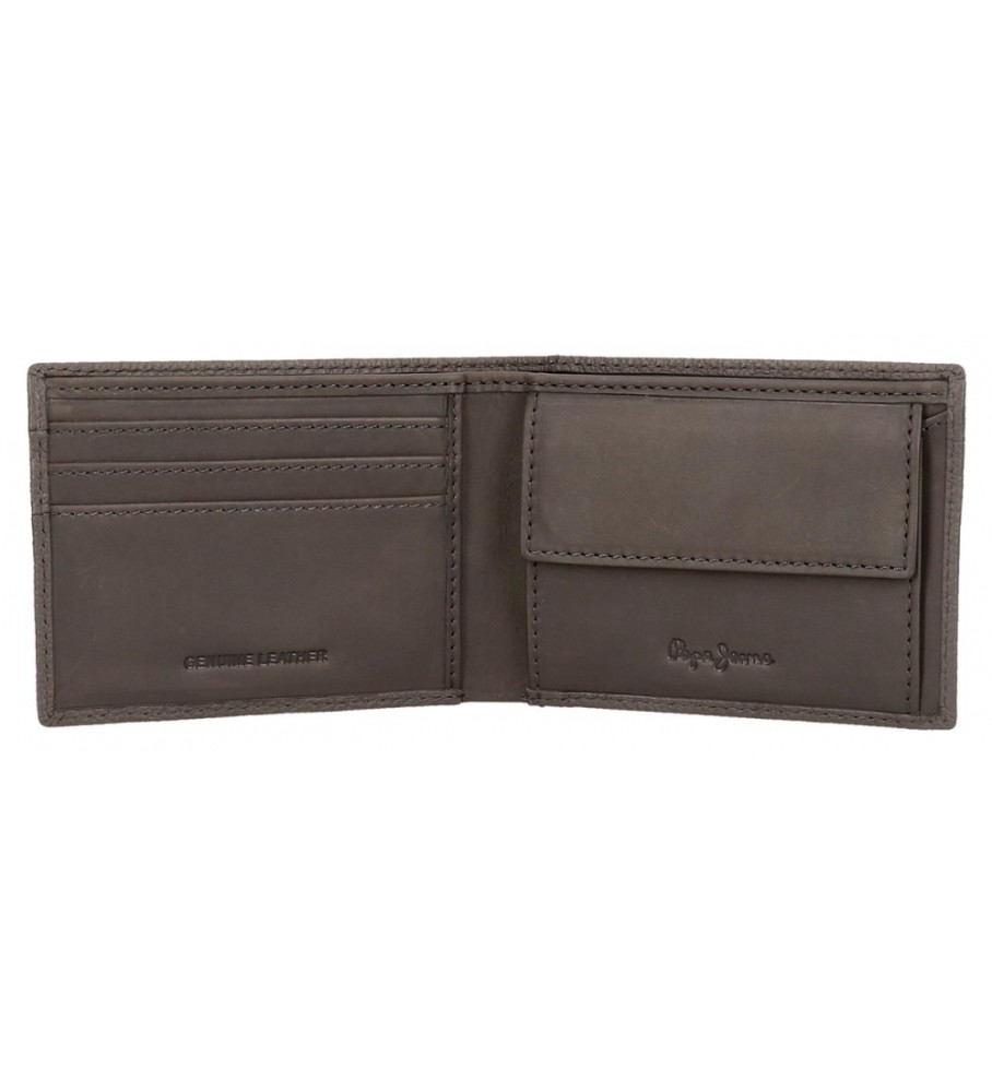 Carteira Pepe Jeans Checkbox em couro cinza
