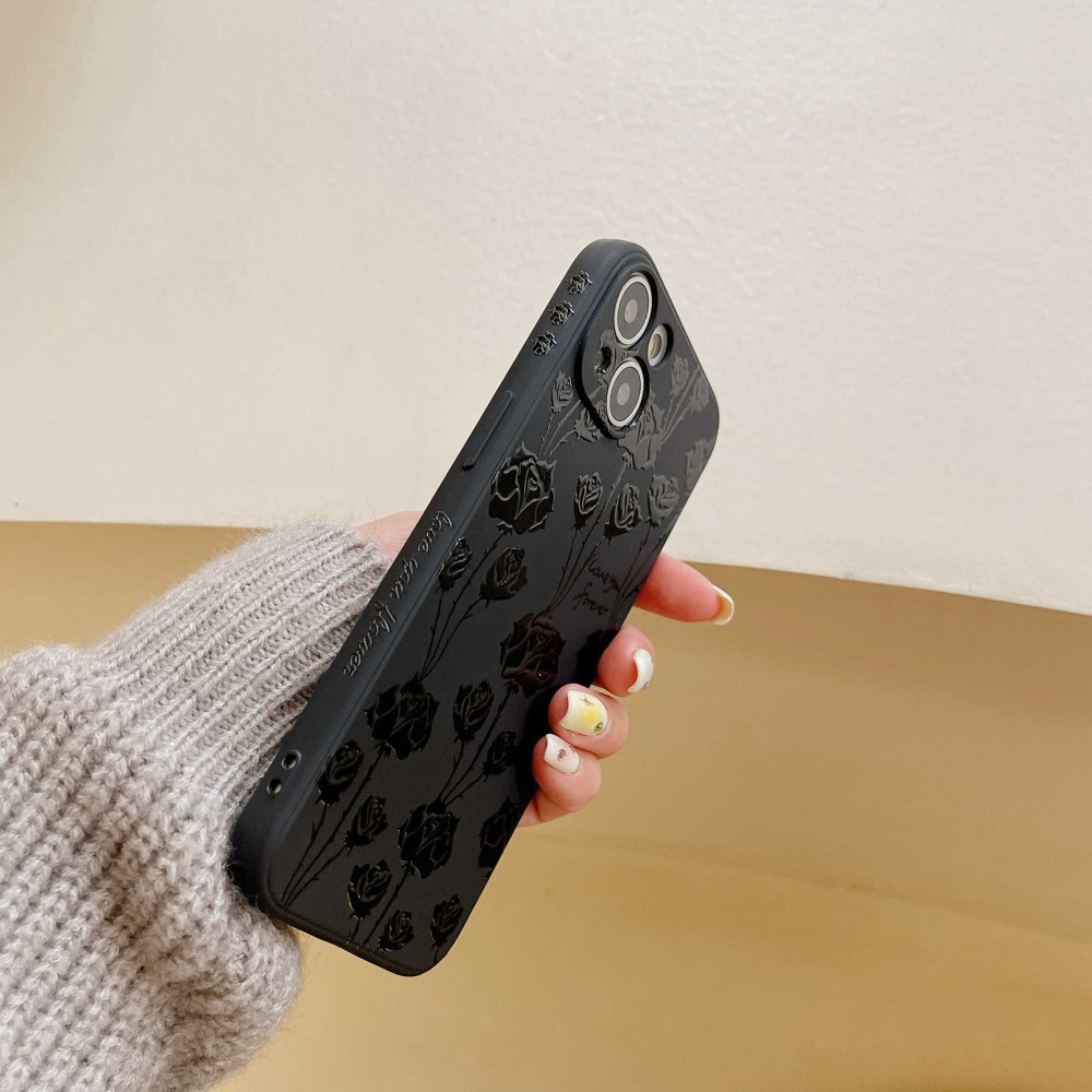 iPhone 14 Gummi Case Hülle Kameraschutz Rosen Imprint - Schwarz