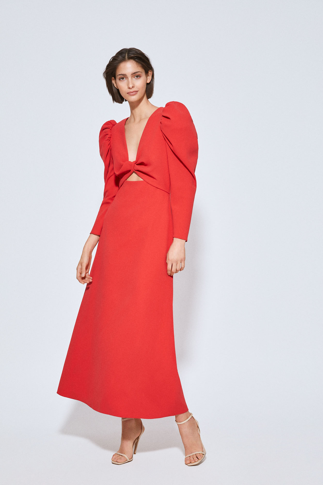 Vestido midi azul-marinho em crepe - Vermelho