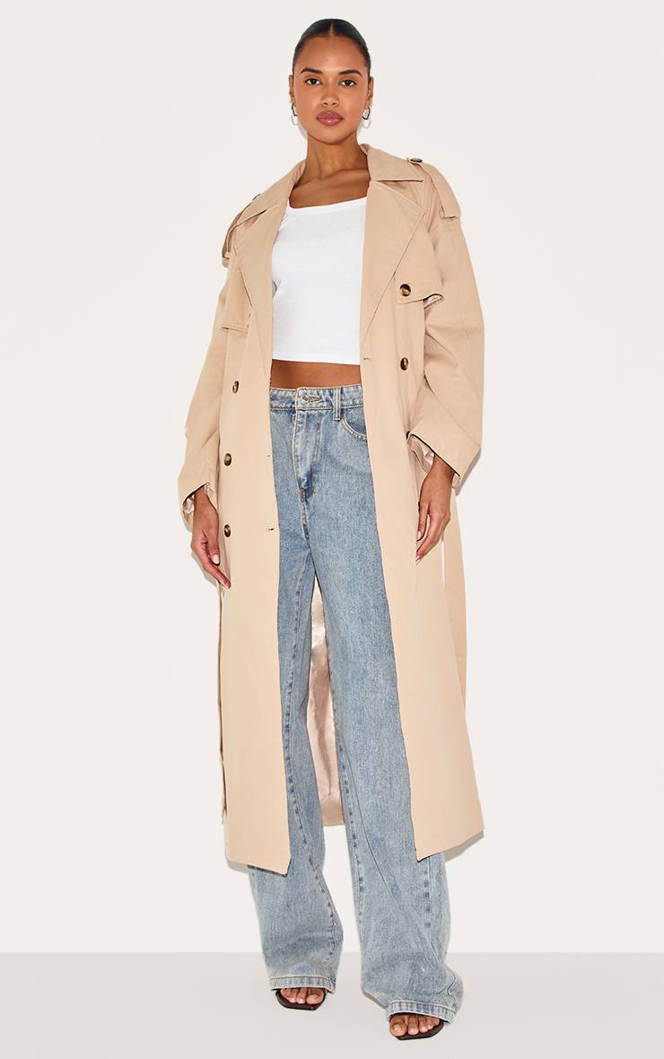 Beige Trench-coat Ceinturé À Double Boutonnage