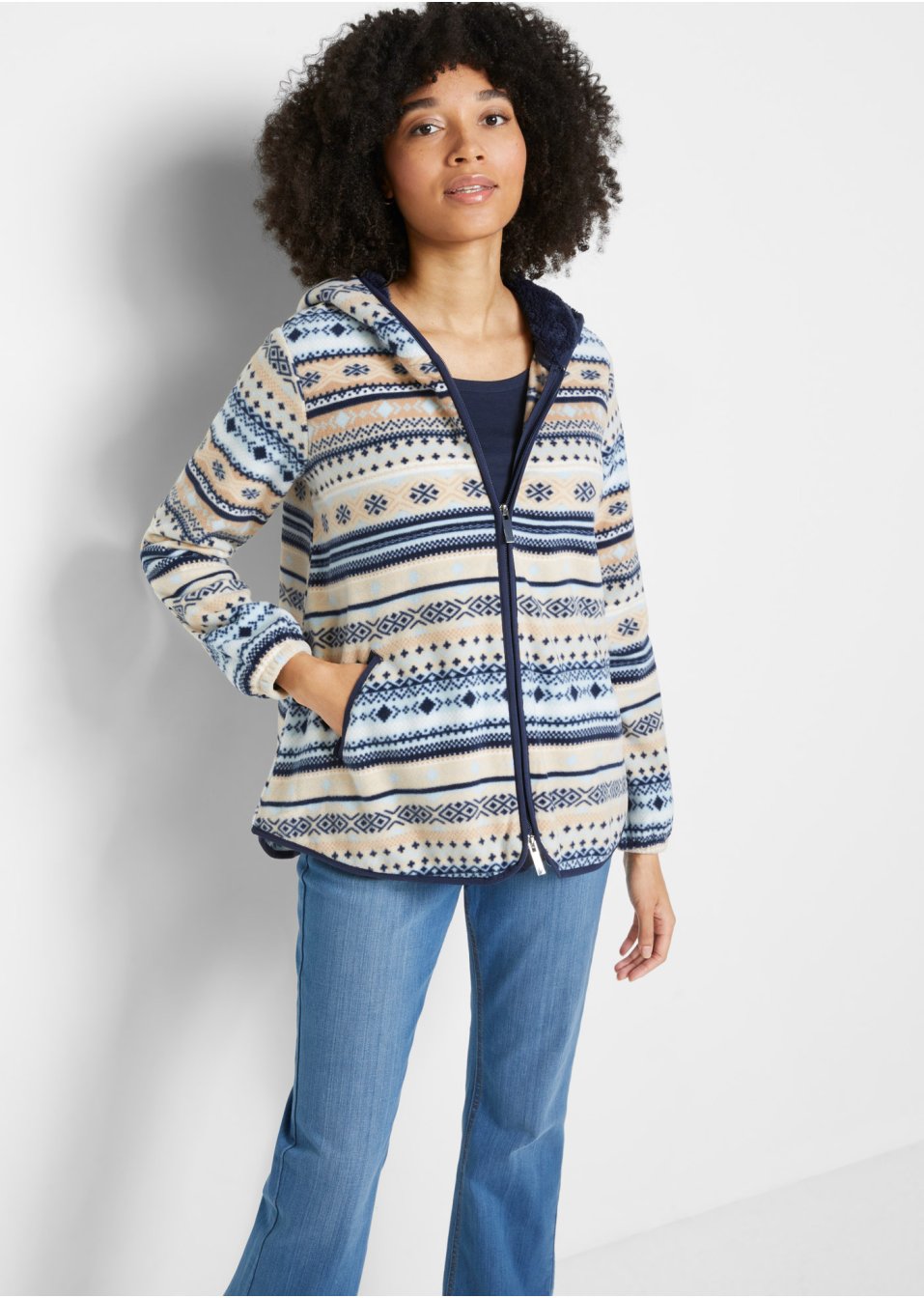 Gilet en polaire à capuche avec motif norvégien