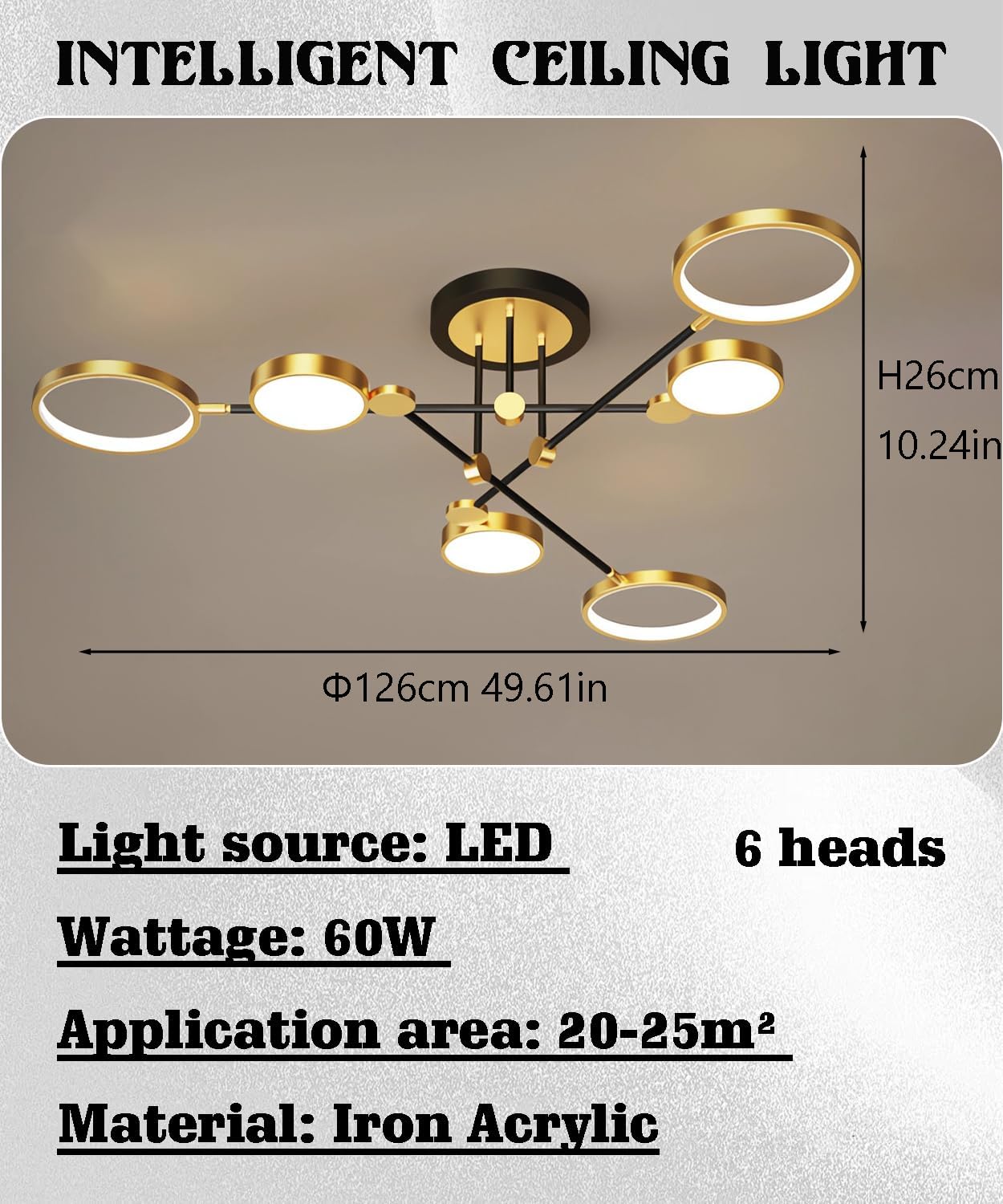 Moderne LED-Deckenleuchte 6 Köpfe dimmbar Wohnzimmer Deckenleuchte Schlafzimmer Deckenleuchte für Büro Küche Esszimmer Kronleuchter (Gold, 6 Köpfe)