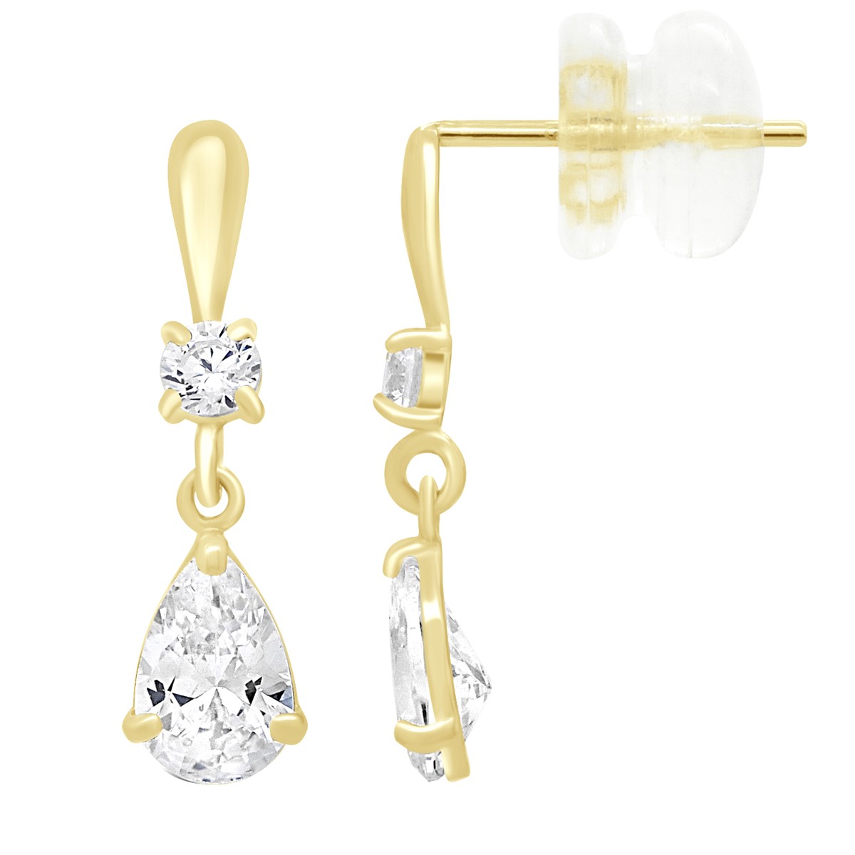 Boucles D'Oreilles Pendantes Fantaisies Serti d'Oxydes de Zirconium - Or Jaune