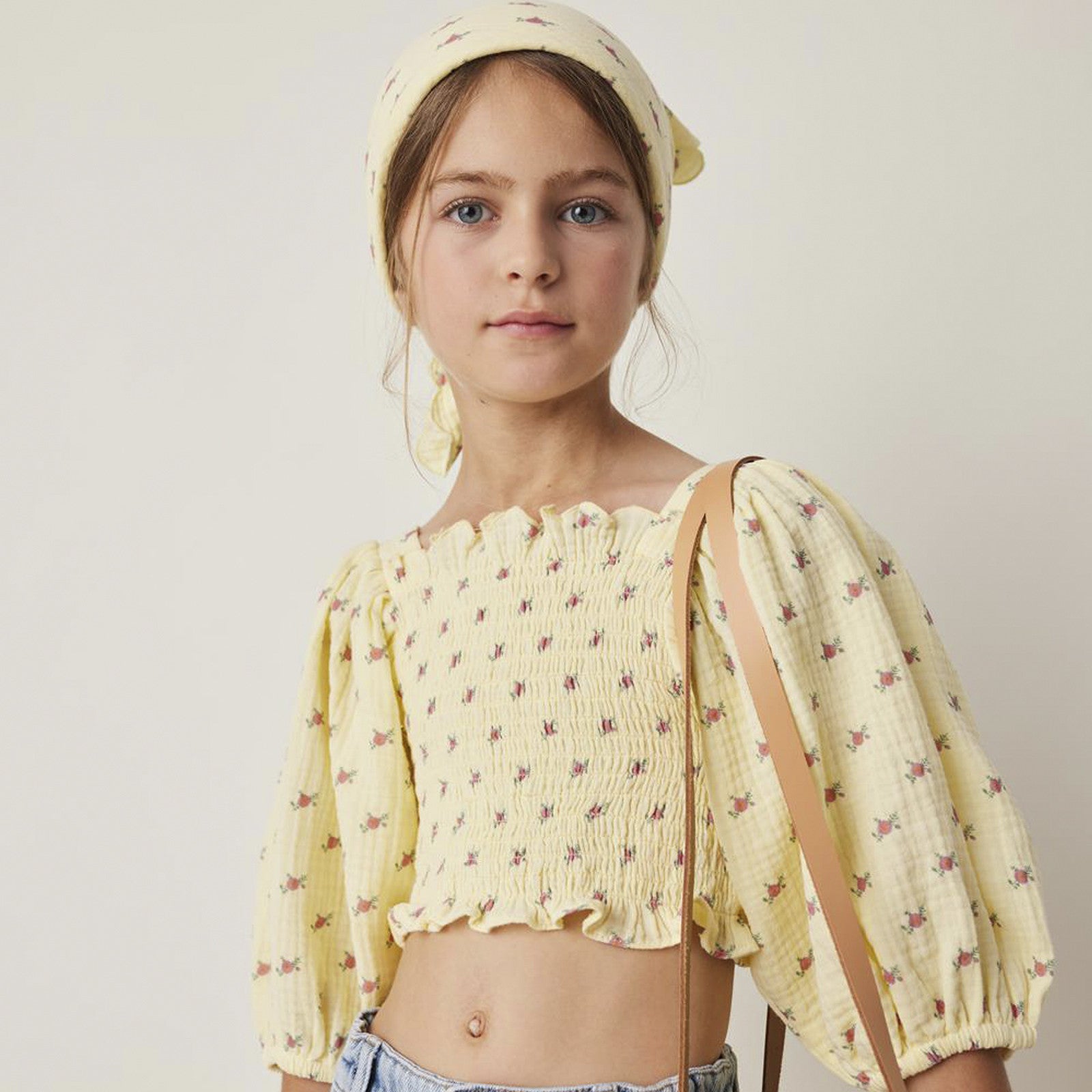 Bluse Flower Print Honeycomb Yellow