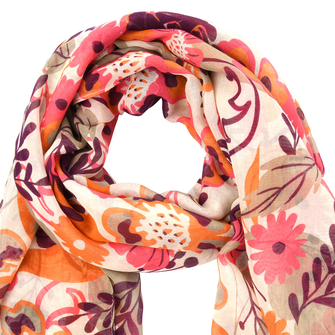 Gina Benotti Damen Tuch mit Blumen-Muster pink / orange / beige