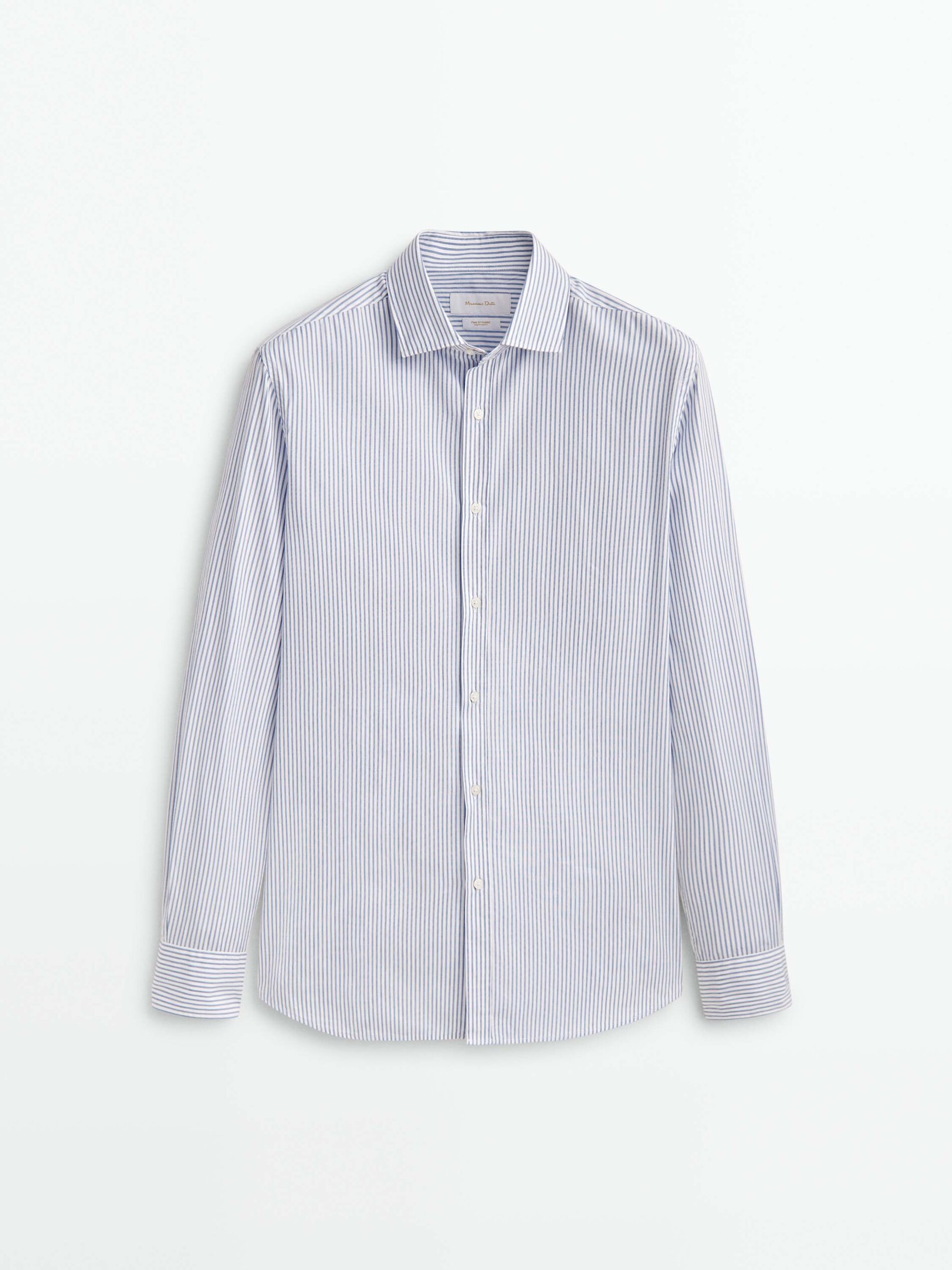 Camisa slim fit de algodão popeline com micro-listras - AZUL MARINHO