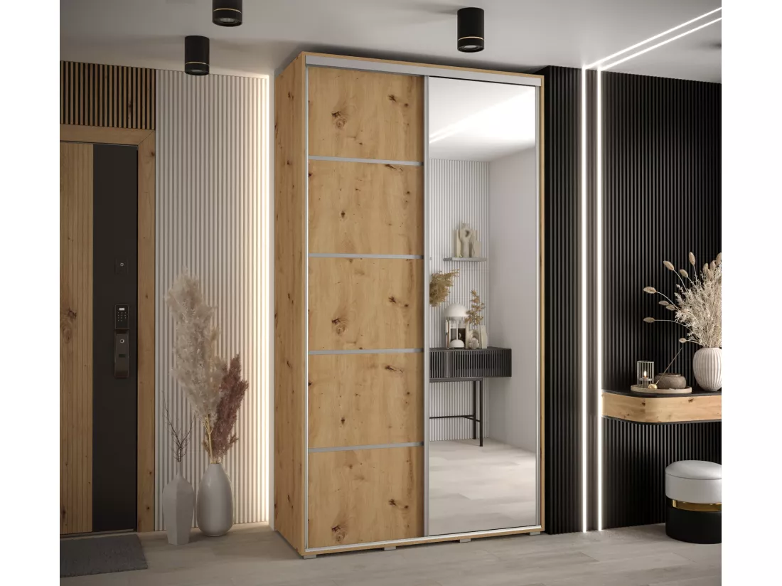 ARMOIRE DAVOS 5 À PORTES COULISSANTES 235,2/130/60 2 portes (Artisan/Artisan/Argent)