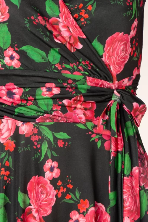 Vintage Chic for Topvintage Aria floral swing jurk in zwart en roze