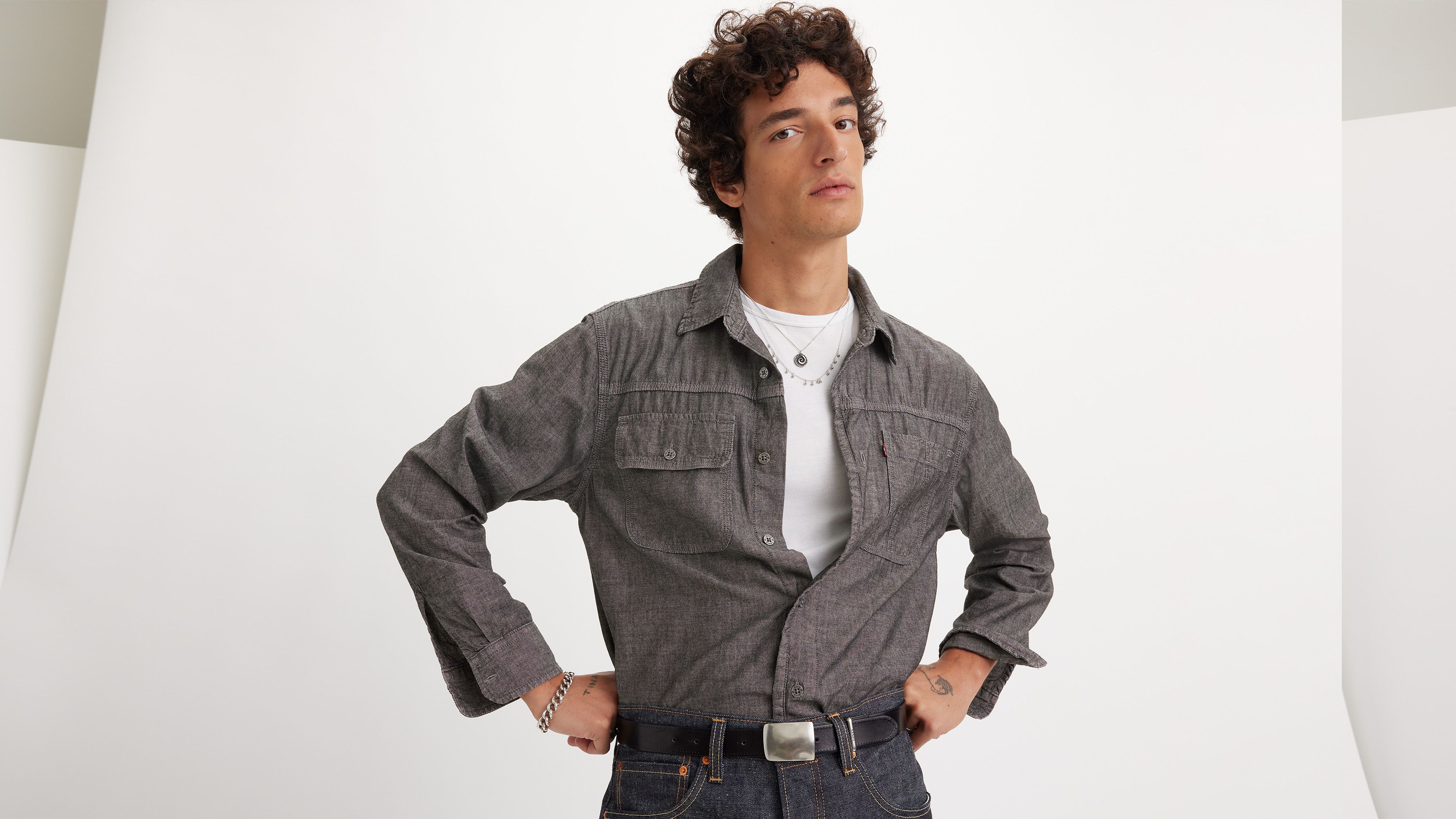 Chemise Worker manches longues Auburn - Riley Black Chambray - Noir