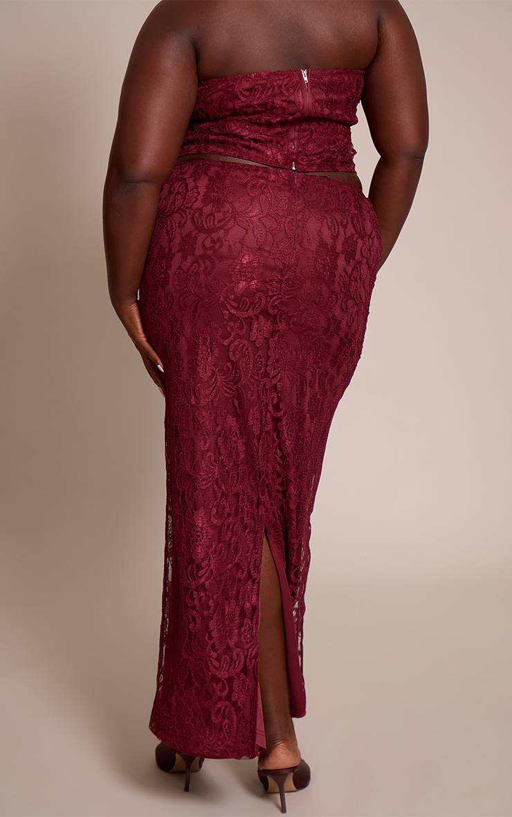 Rouge Vin Jupe Longue En Dentelle Assortie Grande Taille