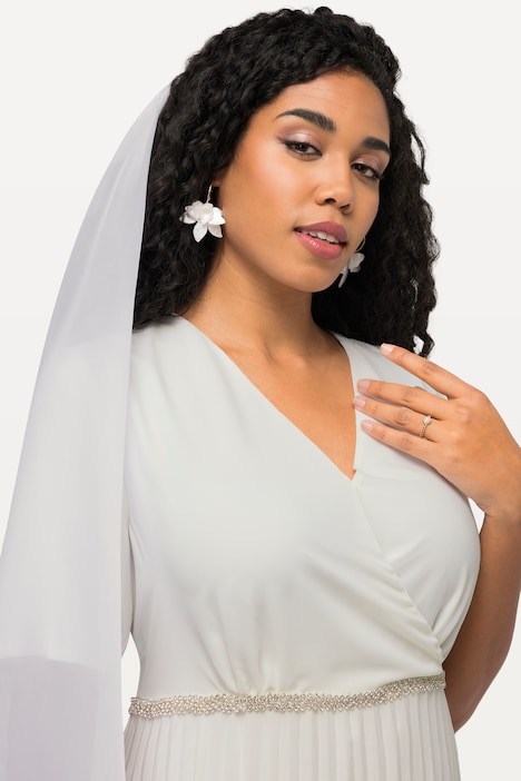 Maxikleid, Plissee, Wickeloptik, V-Ausschnitt, Halbarm