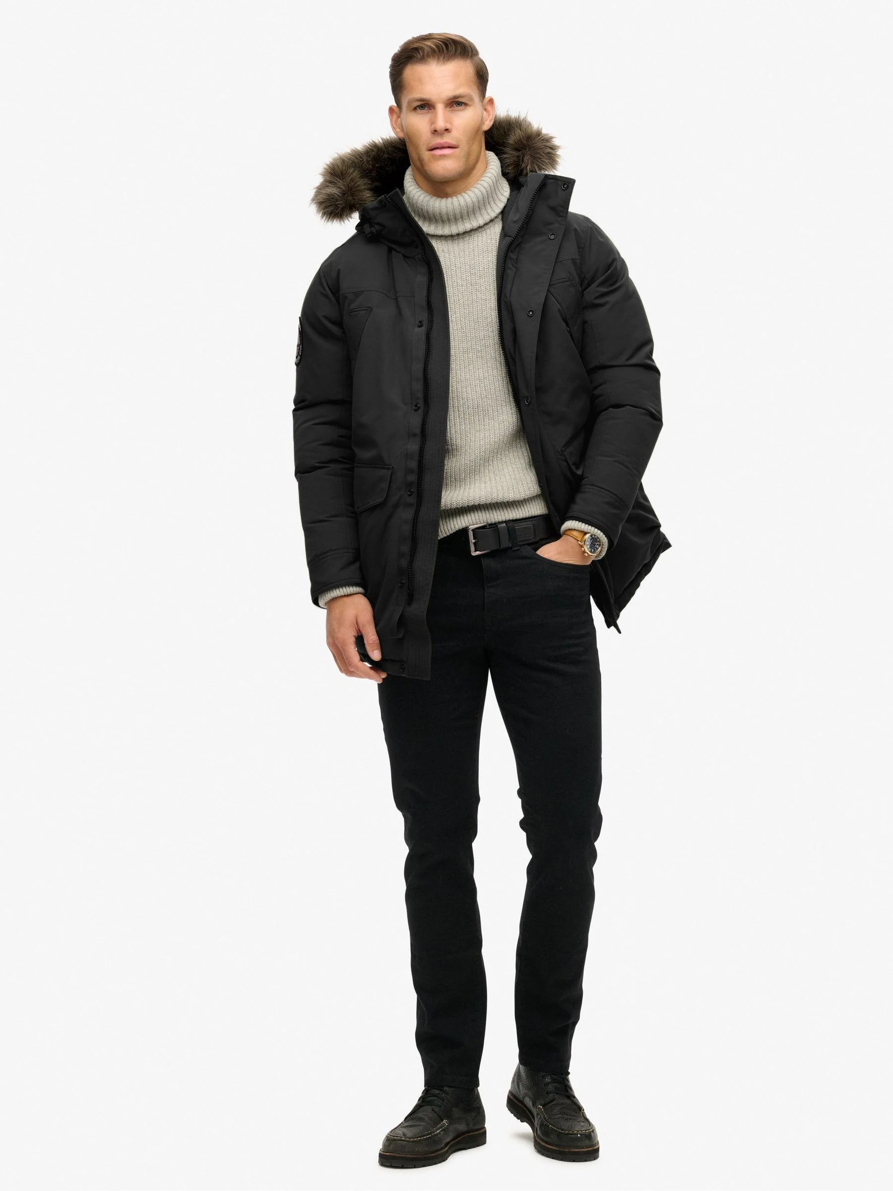 Jet black - Superdry Everest parka met imitatiebont