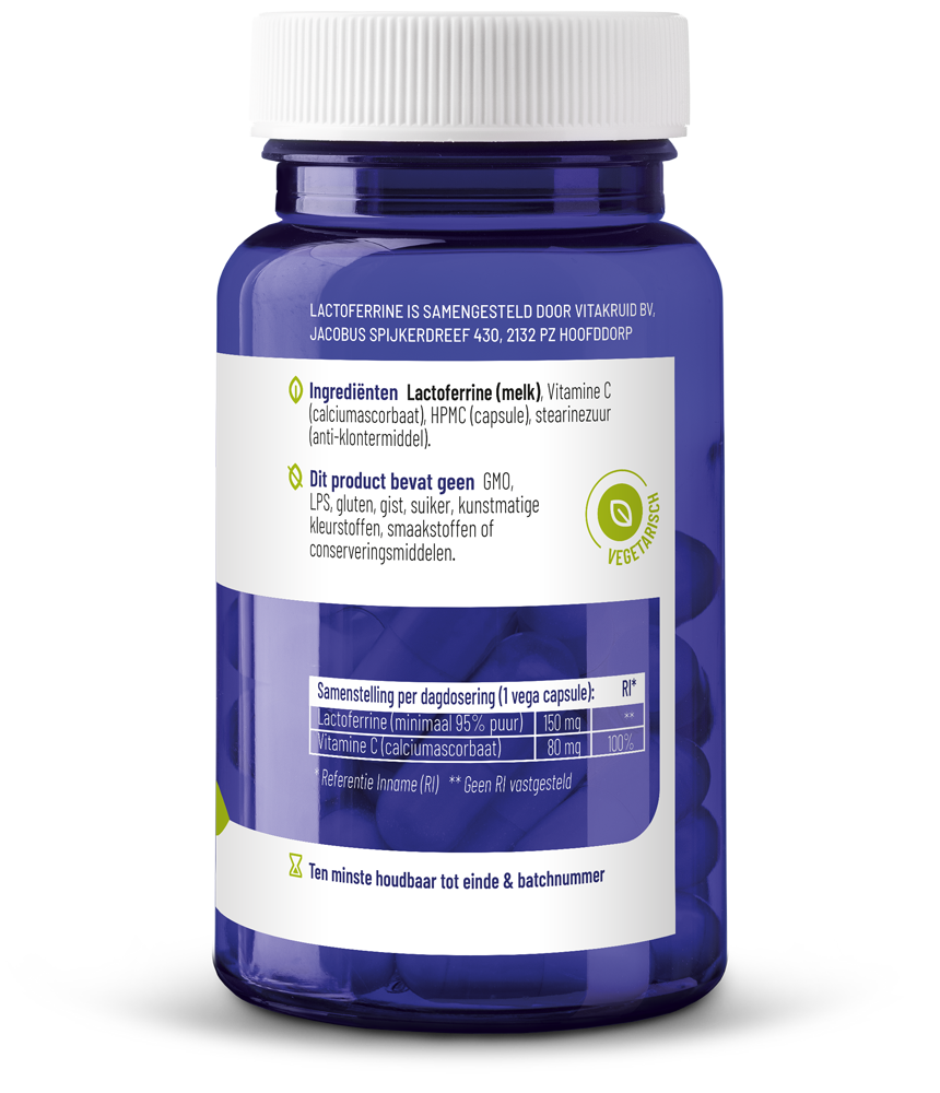 Vitakruid Lactoferrine 150 Mg Minimaal 95% Puur + Vitamine C (60 vega capsules)