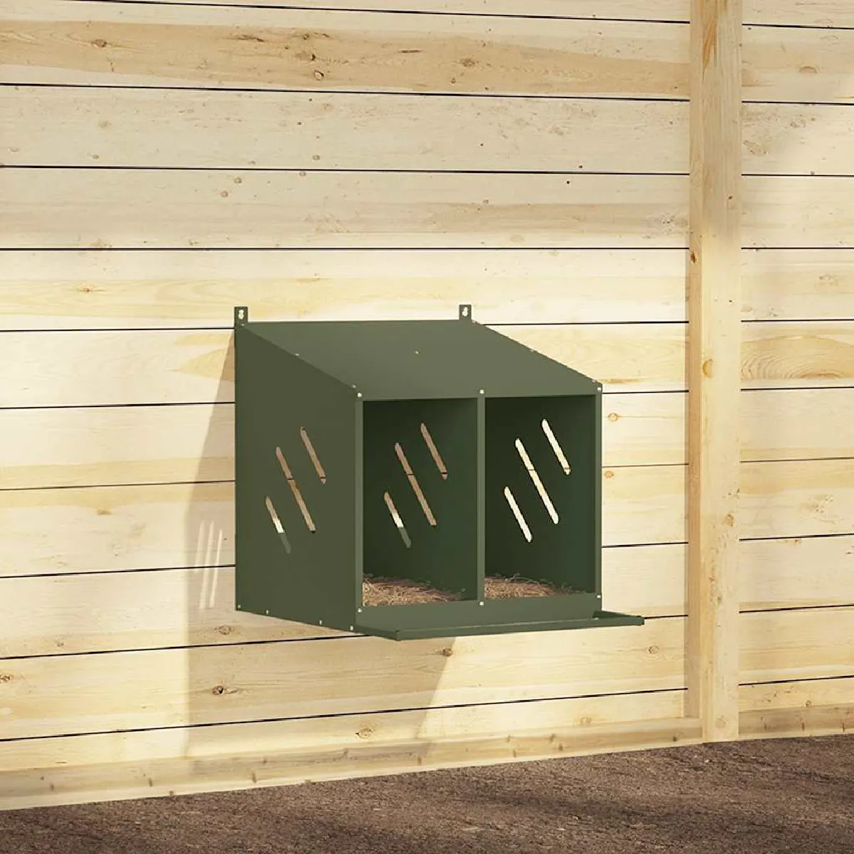 Vidaxl Nichoir à poules 2 compartiments vert olive